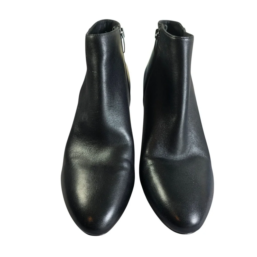 Via Spiga Black Leather Ankle Boots Kitten Heel Pointed Toe‎ Side Zip 9.5M 39.5
